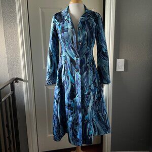 Women's fit & flare blue abstract print coat dress